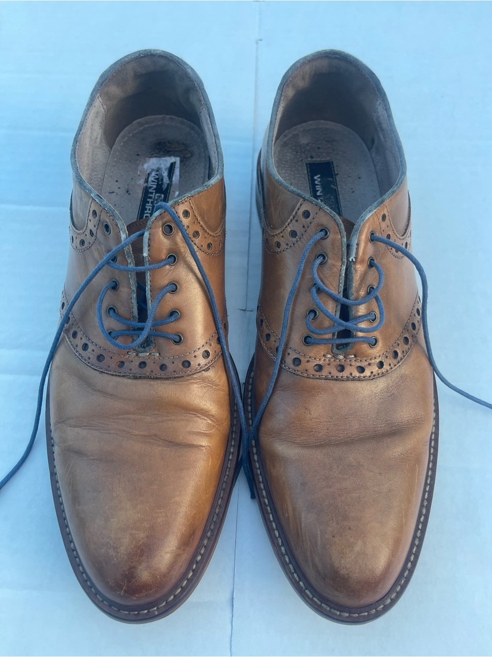 Men's Tan Leather Brogue Derbys with Blue Laces